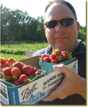 Larry Meehan and strawberries, summer 2009